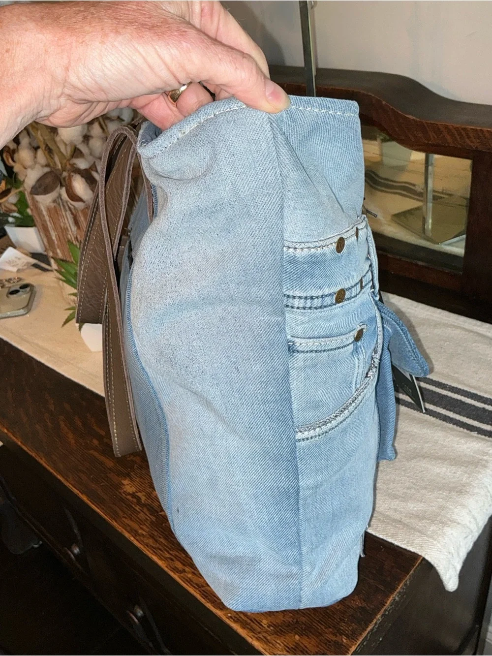 NWT Myra Bag Ashley Adventure Upcycled Blue Denim Shoulder Tote Bag MSRP $65